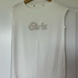 White Sleeveless Top with 'Girls' Embellishment